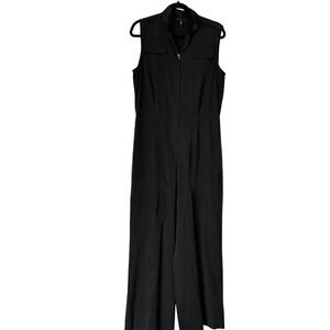 Elie Tahari Women's Sleeveless Utility Jumpsuit Black Gray Wide Leg Size 12 Chic